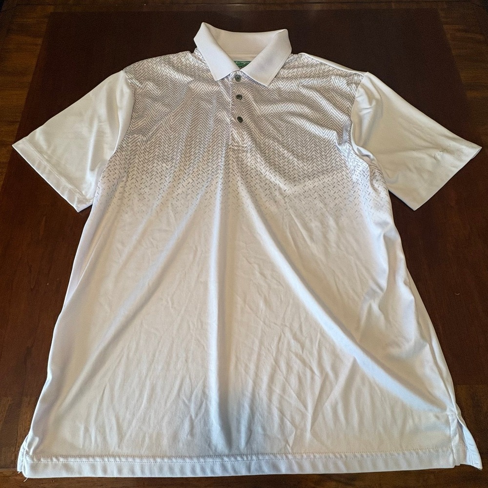 Ben Hogan Performance White Golf‎ Polo Patterned Panel Athletic Casual Shirt